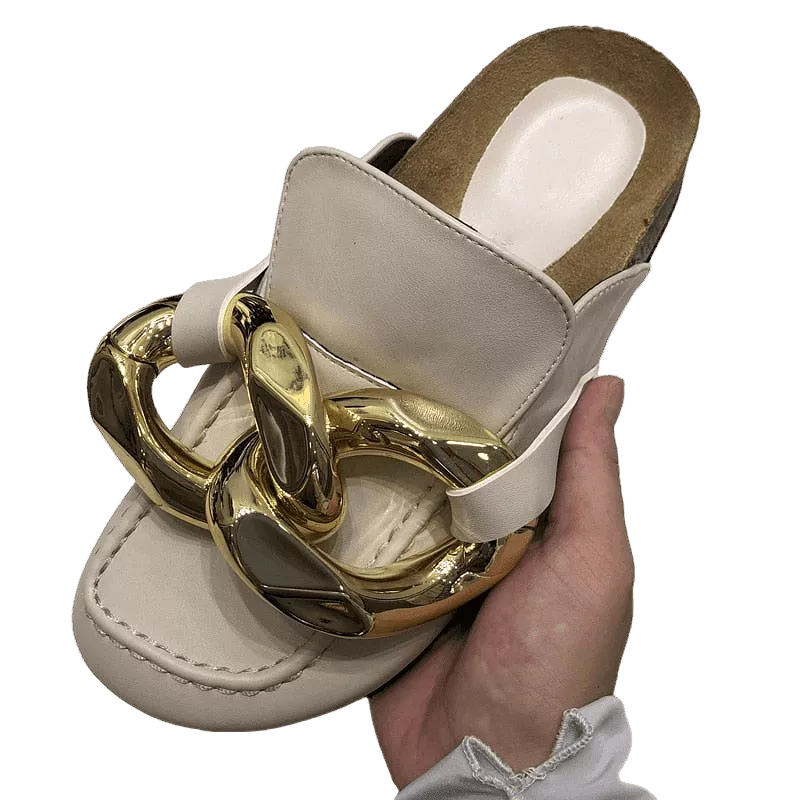 Gold Chain Slip On Sandals