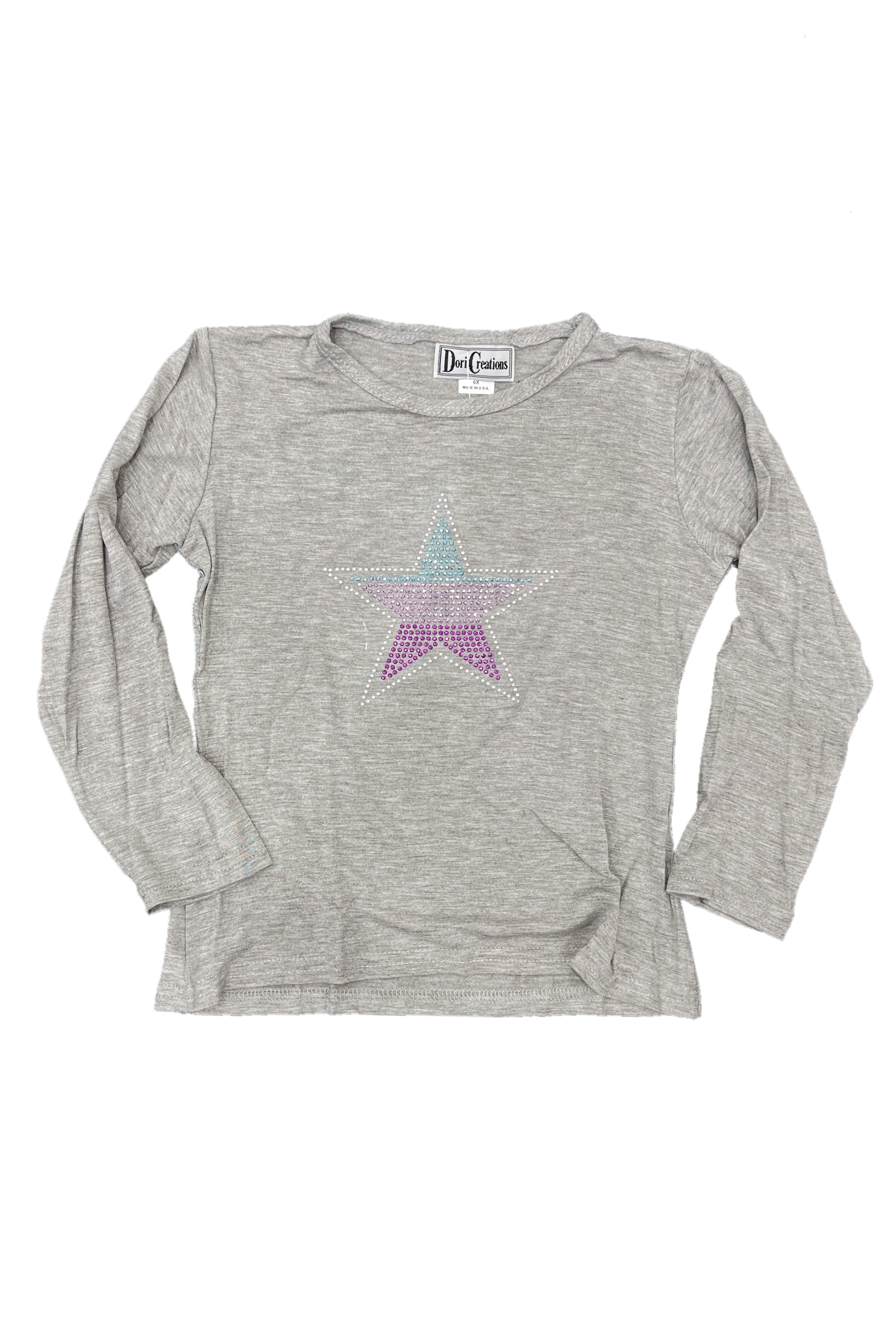 Grey Rhinestone Ombre Star Long Sleeve T-Shirt