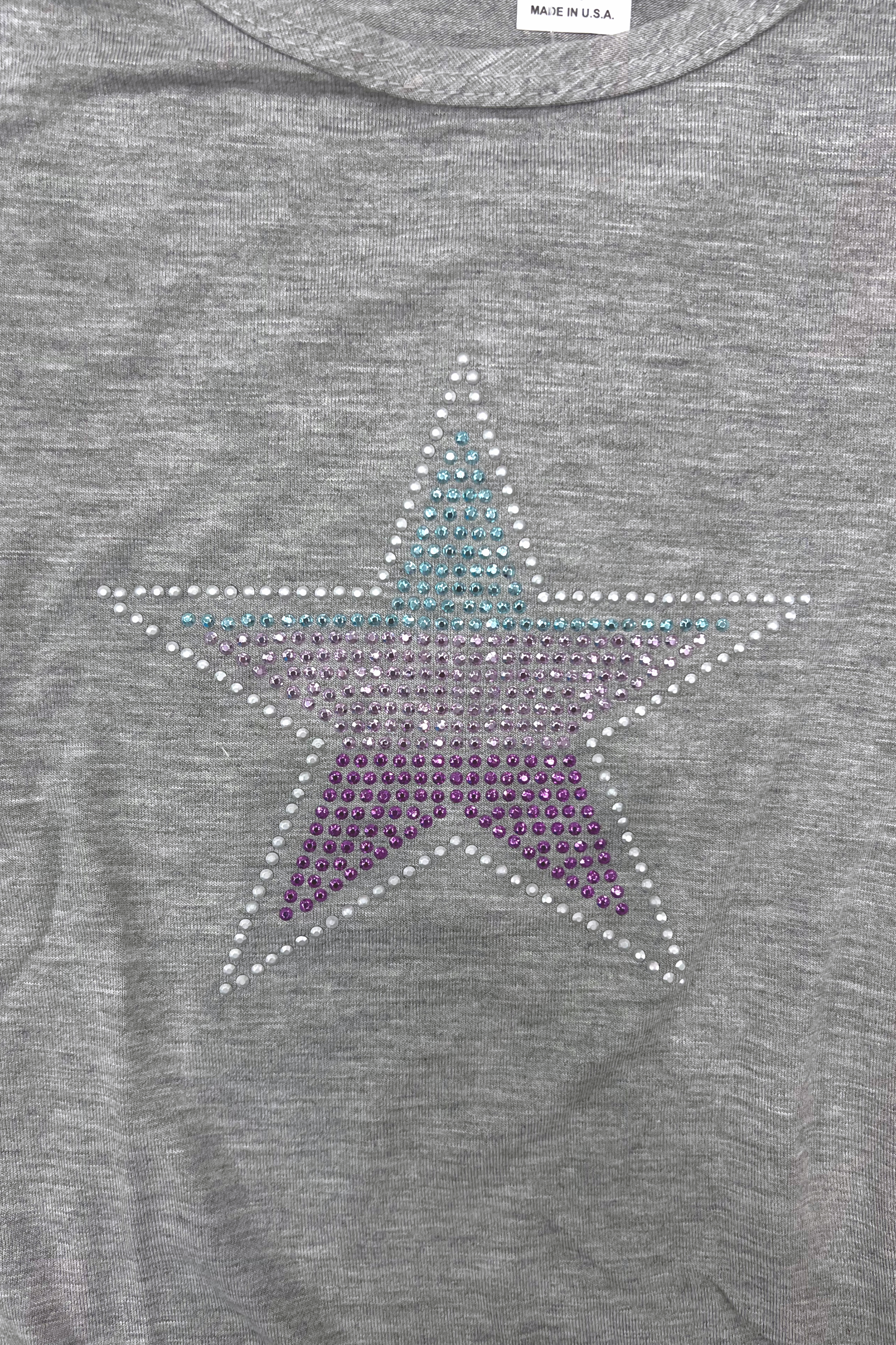 Grey Rhinestone Ombre Star Long Sleeve T-Shirt