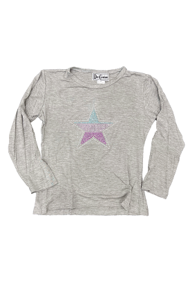 Grey Rhinestone Ombre Star Long Sleeve T-Shirt