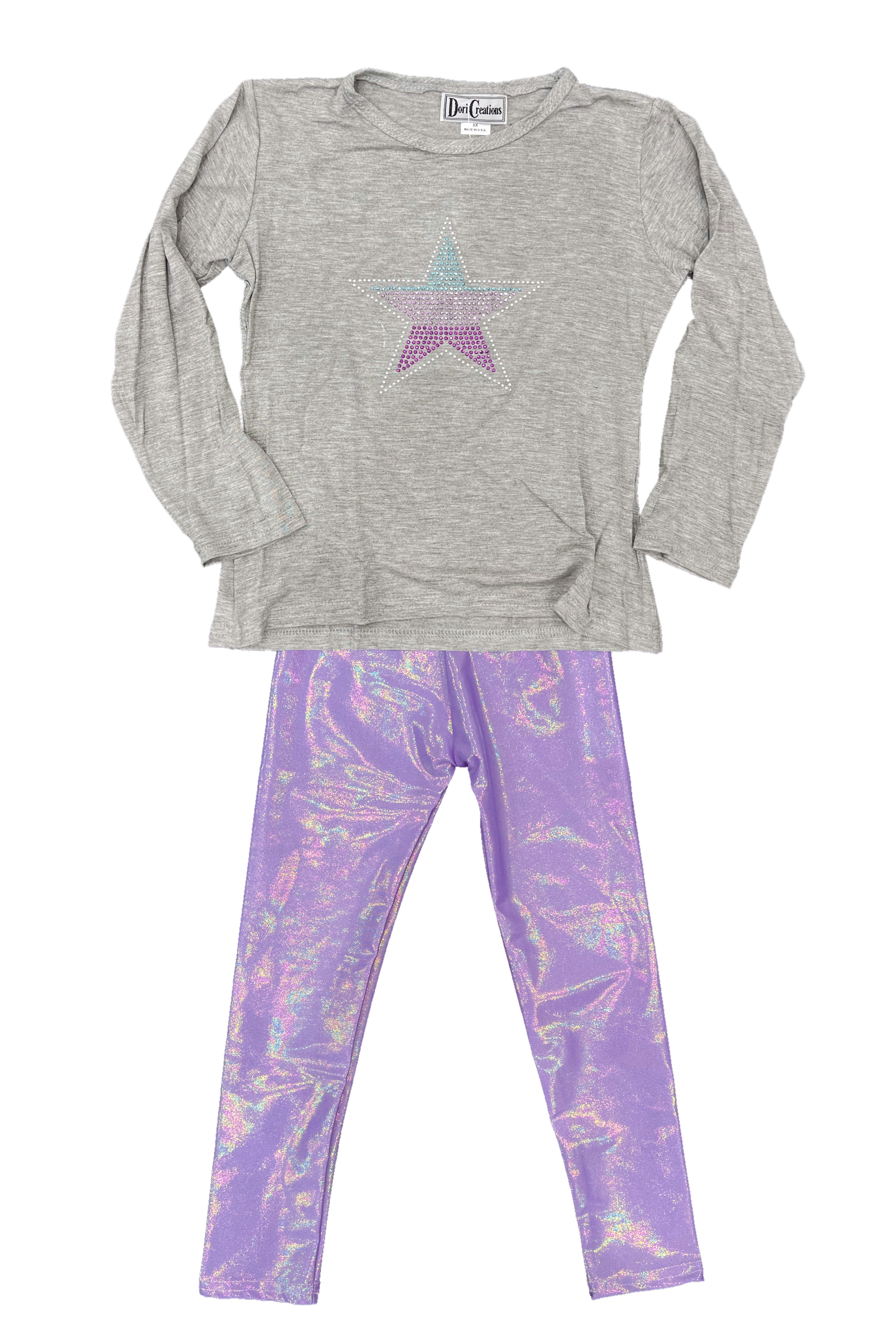 Grey Rhinestone Ombre Star Long Sleeve T-Shirt