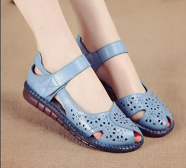 Holed Flat Leather Sandals for Women