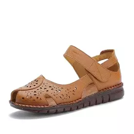 Holed Flat Leather Sandals for Women