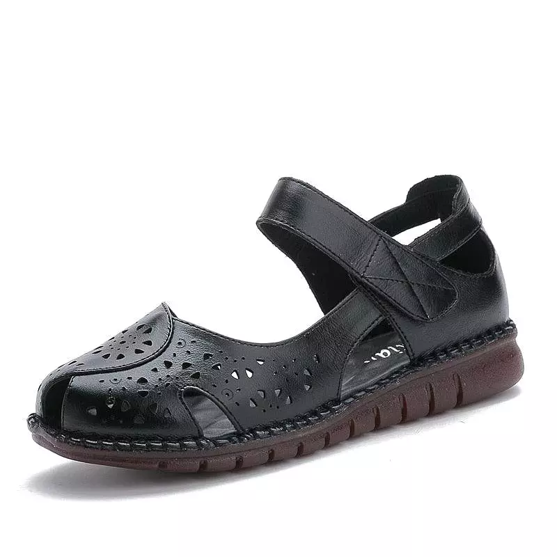 Holed Flat Leather Sandals for Women