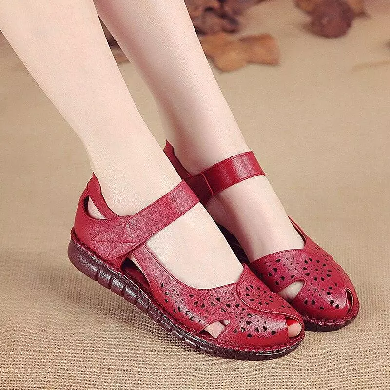 Holed Flat Leather Sandals for Women