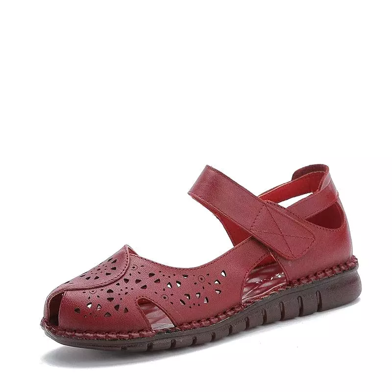 Holed Flat Leather Sandals for Women