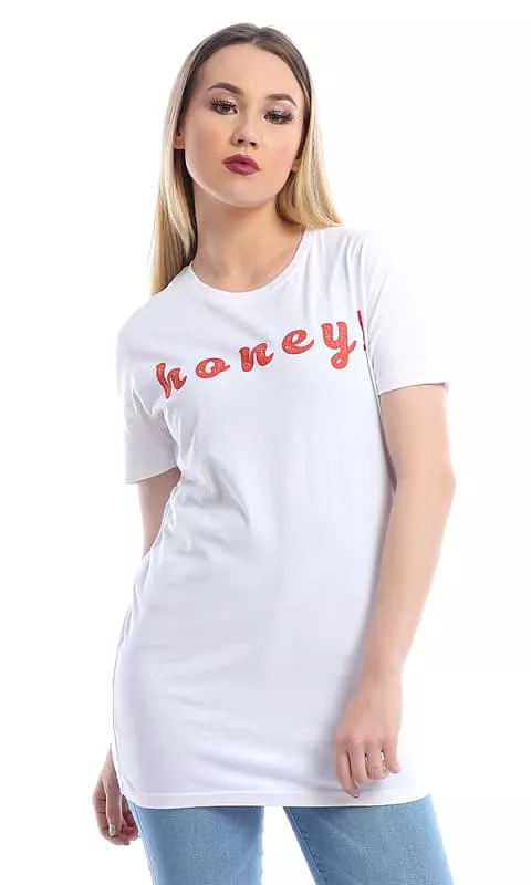 Honey Woman Basic White Digital Graphics T-shirt