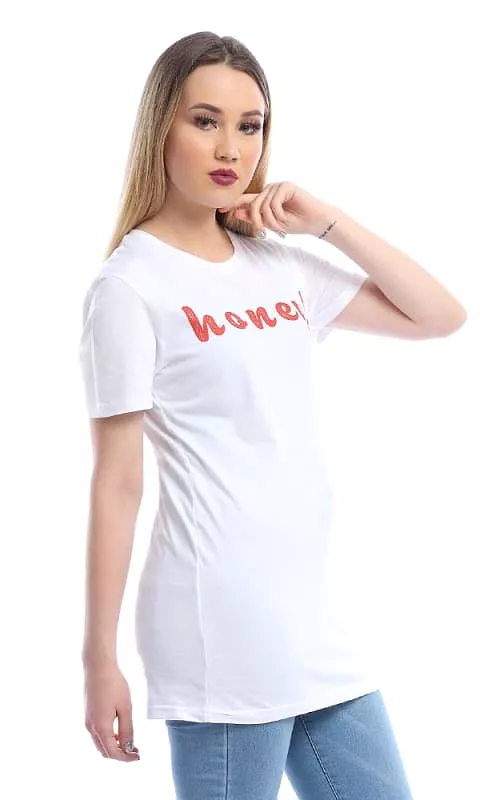 Honey Woman Basic White Digital Graphics T-shirt