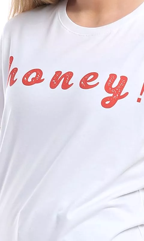 Honey Woman Basic White Digital Graphics T-shirt