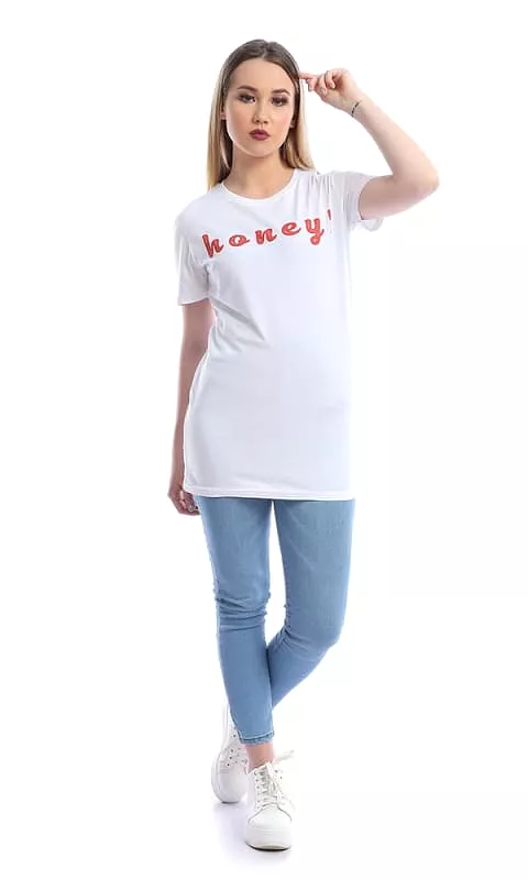 Honey Woman Basic White Digital Graphics T-shirt