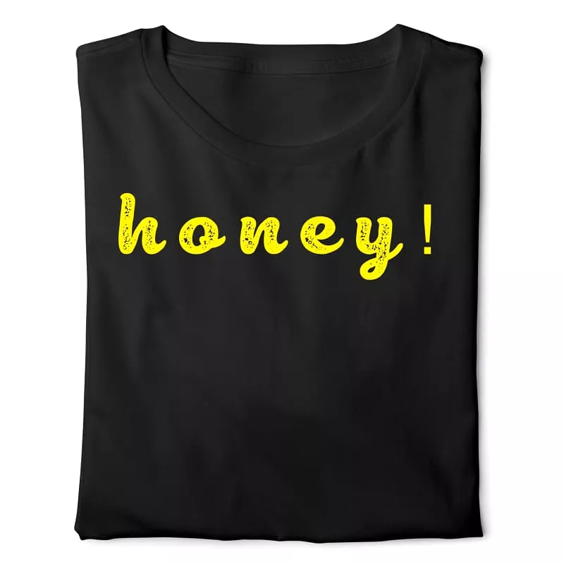 Honey Woman T-shirt - Digital Graphics, Black - Basic Design.