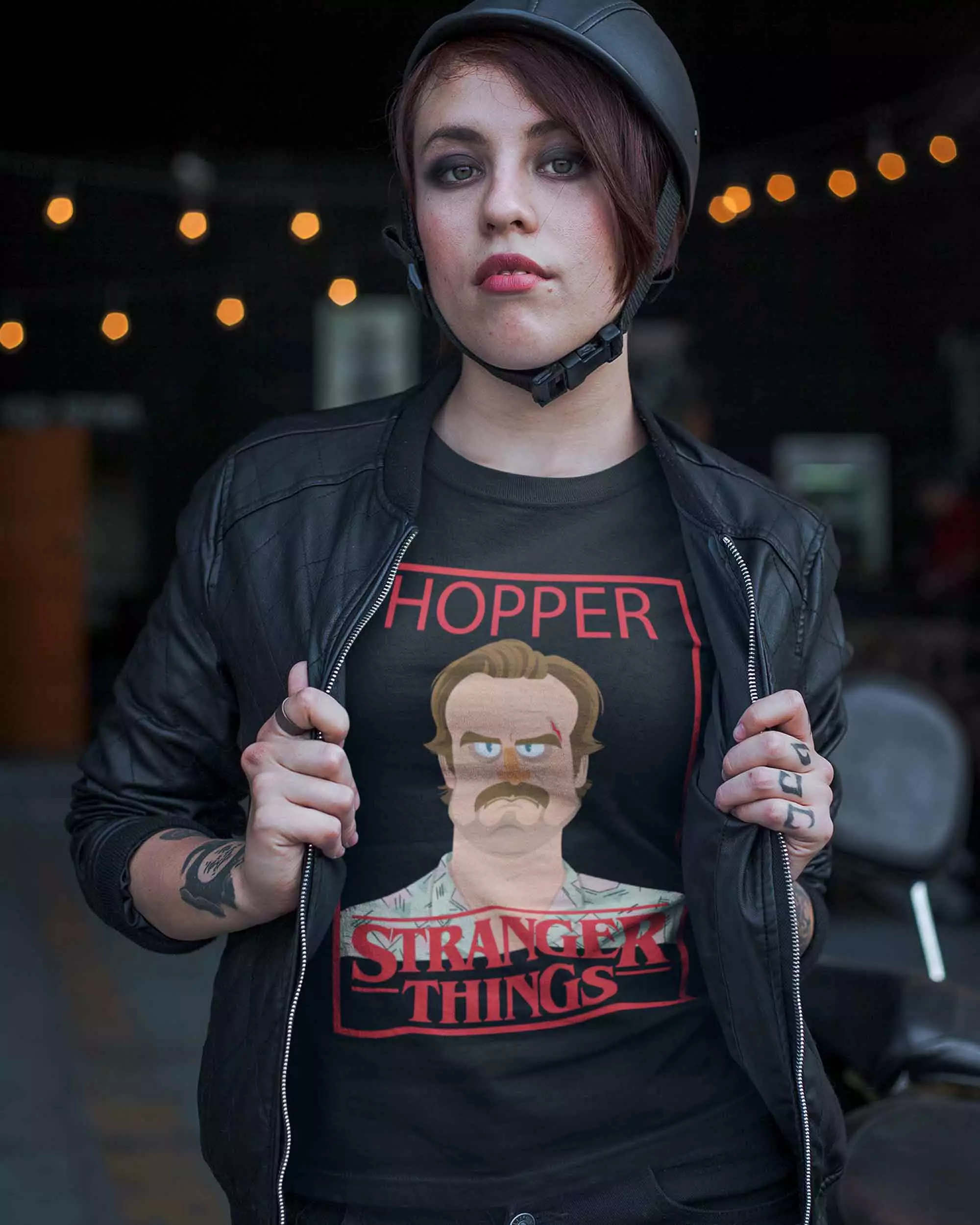 Hopper Stranger Things T-shirt - Black Digital Graphics - Basic