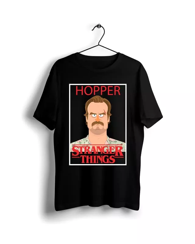 Hopper Stranger Things T-shirt - Black Digital Graphics - Basic