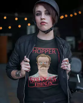 Hopper Stranger Things T-shirt - Black Digital Graphics - Basic