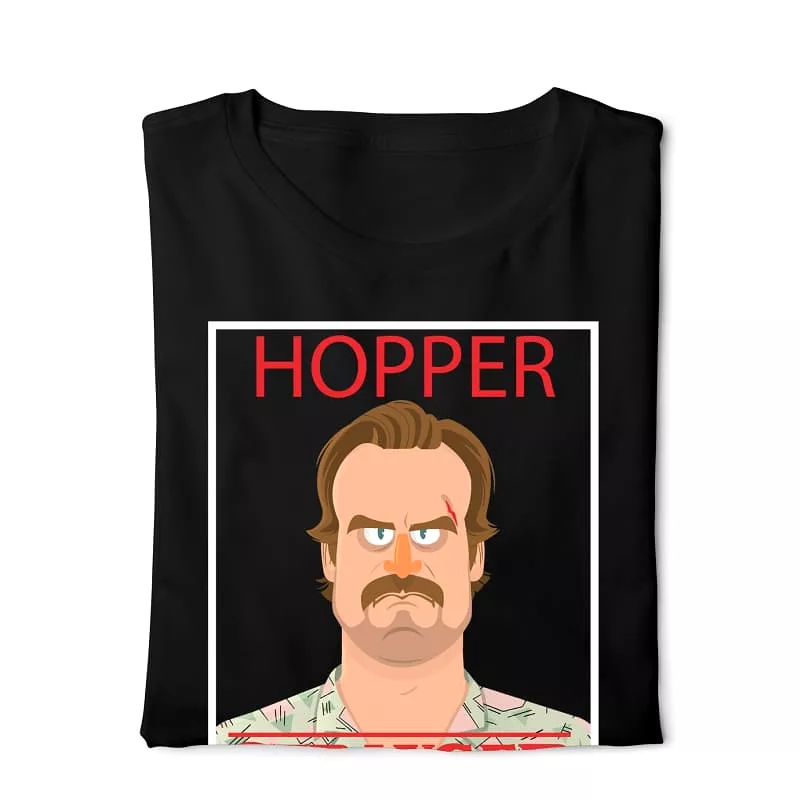 Hopper Stranger Things T-shirt - Black Digital Graphics - Basic