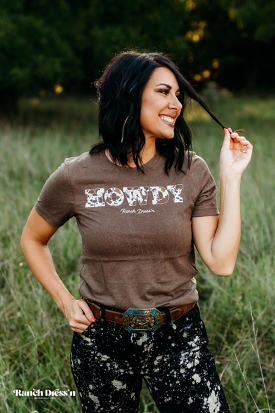 Howdy Cattle Drive - Heather Brown T-Shirt