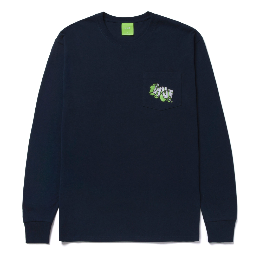 HUF Quake longsleeve pocket tee navy