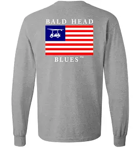 Island Tee - Long Sleeve American Flag - Heather Gray-Shirt