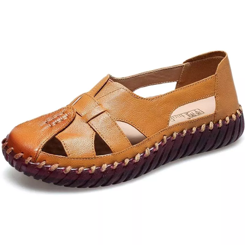 Leather Flat Sandals with Stitched Detail