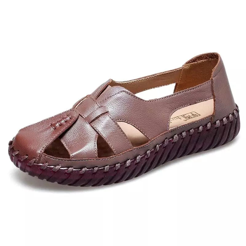 Leather Flat Sandals with Stitched Detail