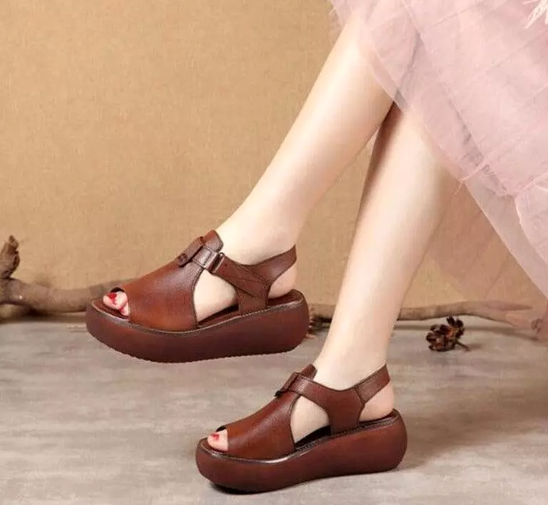 Leather Wedge Sandals