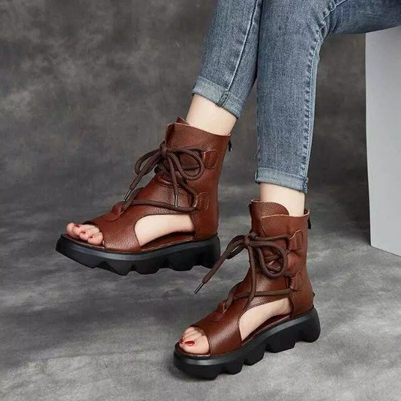 Leather Zip Wedge Sandals