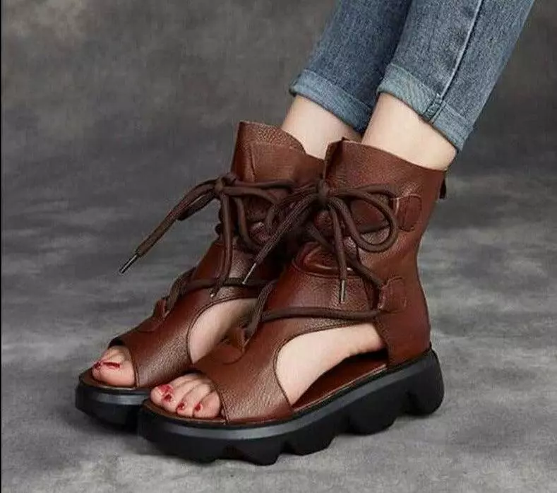 Leather Zip Wedge Sandals