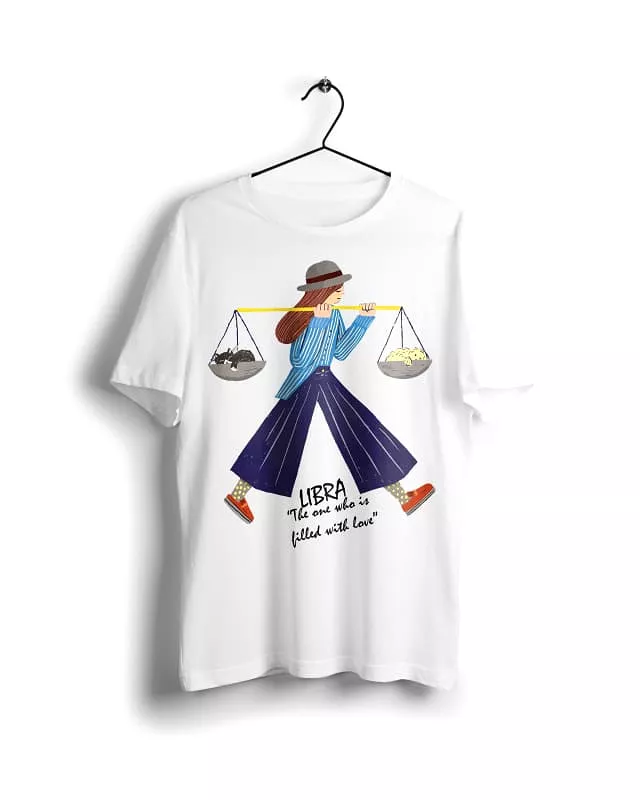 Libra Horoscope T-shirt - White Digital Graphics