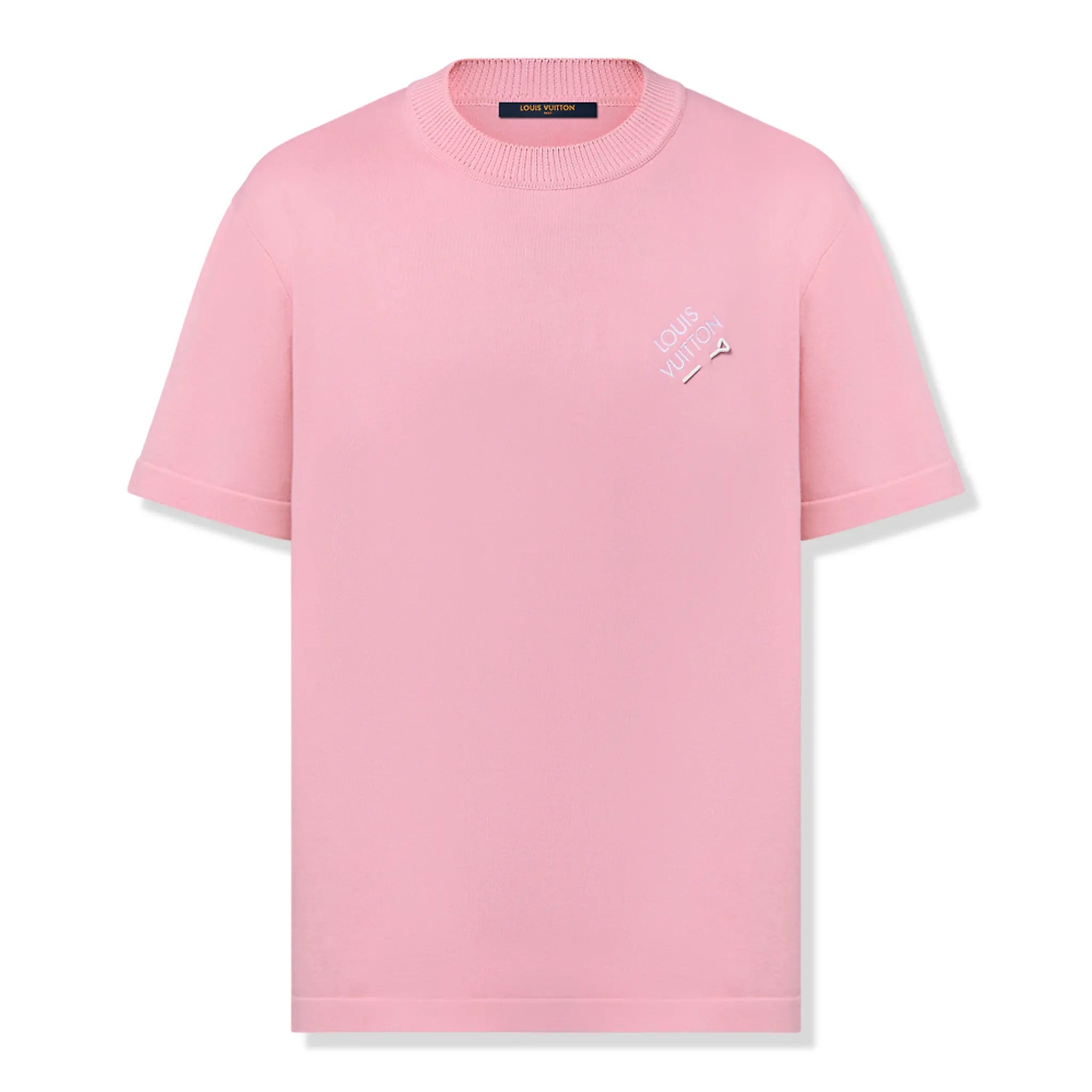 Louis Vuitton Signature Embroidered Crewneck T-Shirt in Coral Blush Pink.