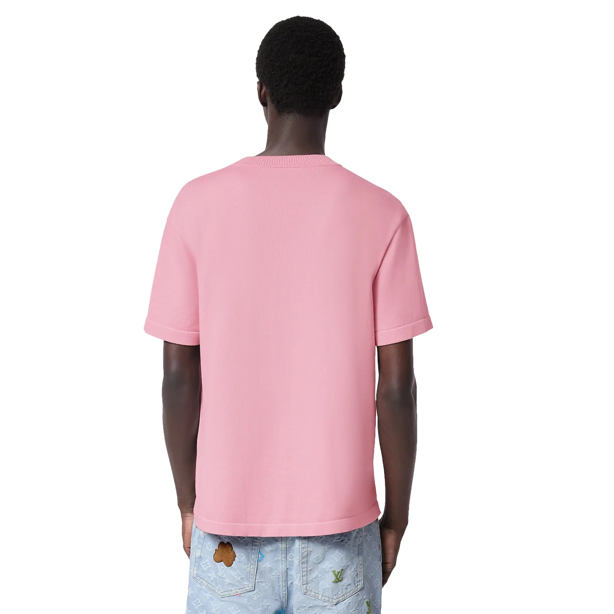 Louis Vuitton Signature Embroidered Crewneck T-Shirt in Coral Blush Pink.