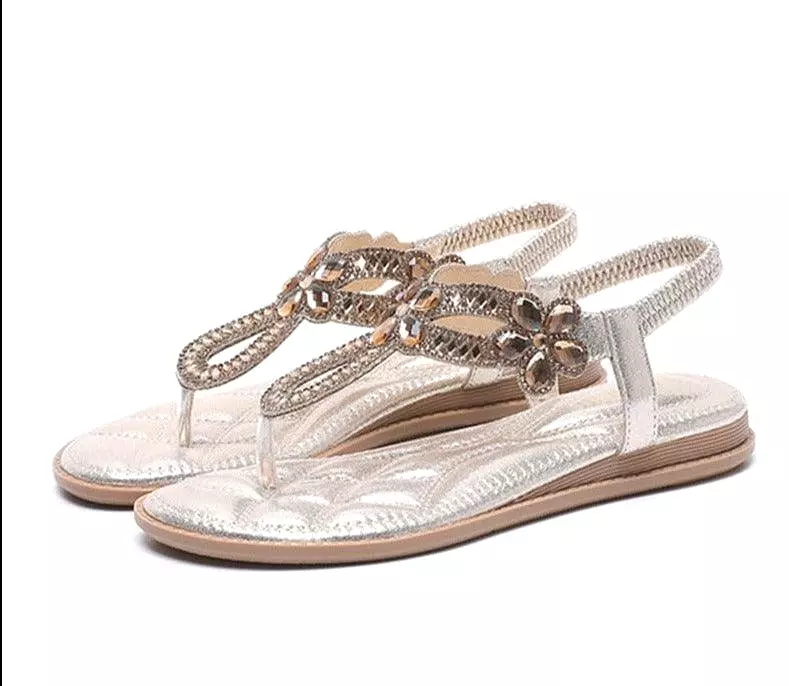 Low Heel Rhinestone Sandals