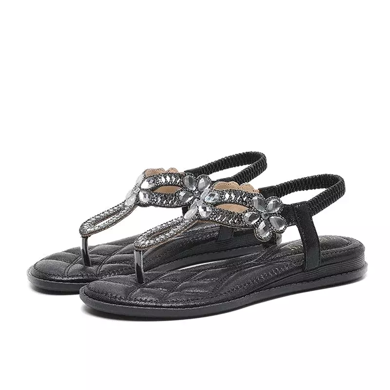 Low Heel Rhinestone Sandals