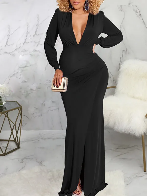 Maternity Evening Dress Autumn Winter V-Neck Long Sleeve