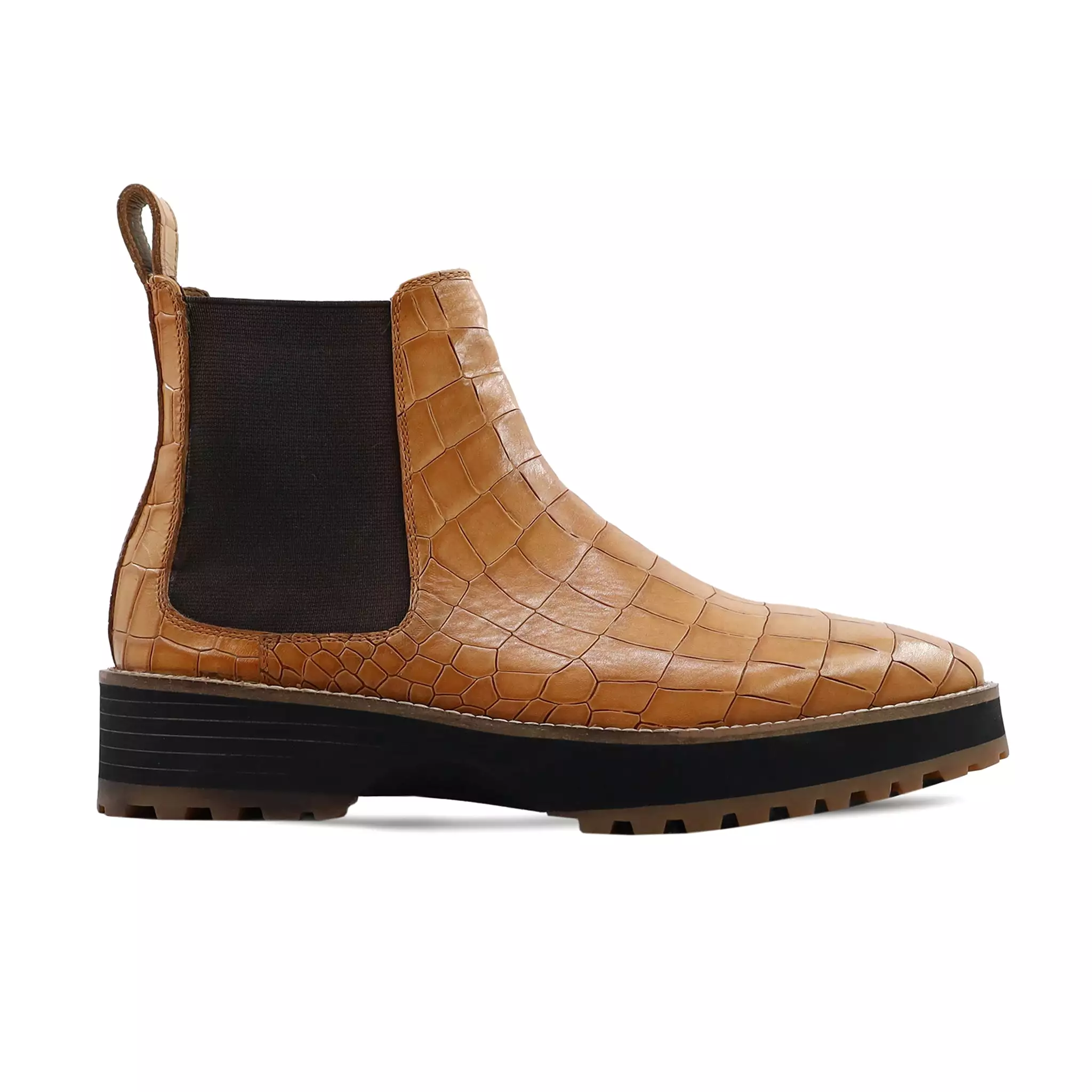 Mens Tan Crocodile Print Calf Leather Chelsea Boot by Eisen