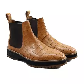 Mens Tan Crocodile Print Calf Leather Chelsea Boot by Eisen