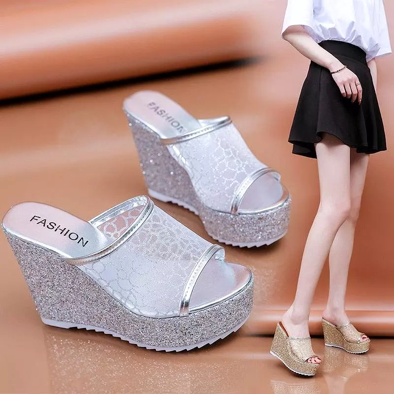 Mesh Slip On Wedge Sandals