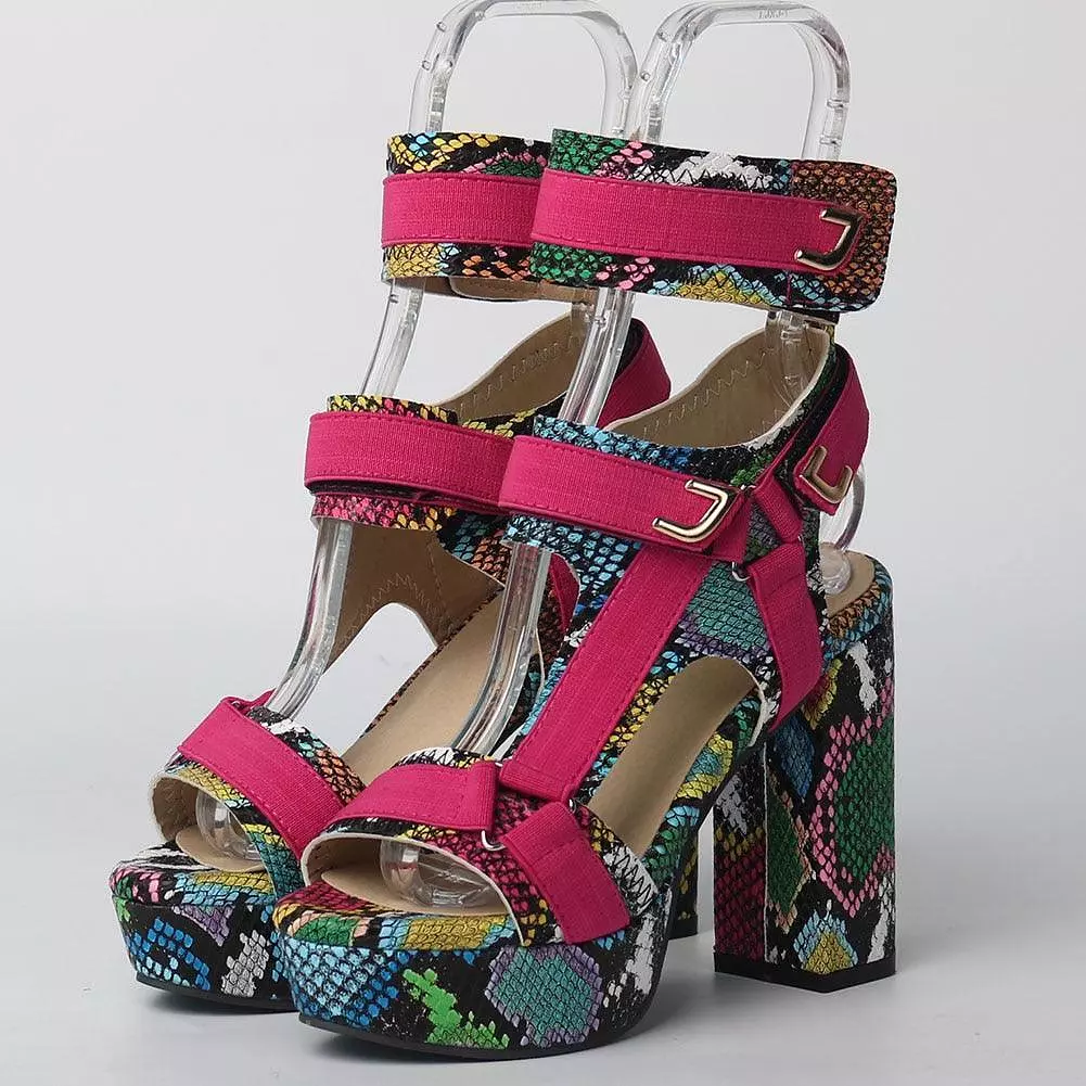 Multicolored Platform Strap Sandals