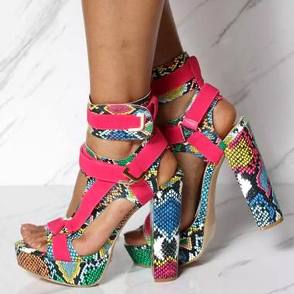 Multicolored Platform Strap Sandals