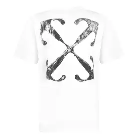 Off-White Slim Fit White T-Shirt with Scratch Arrow Design