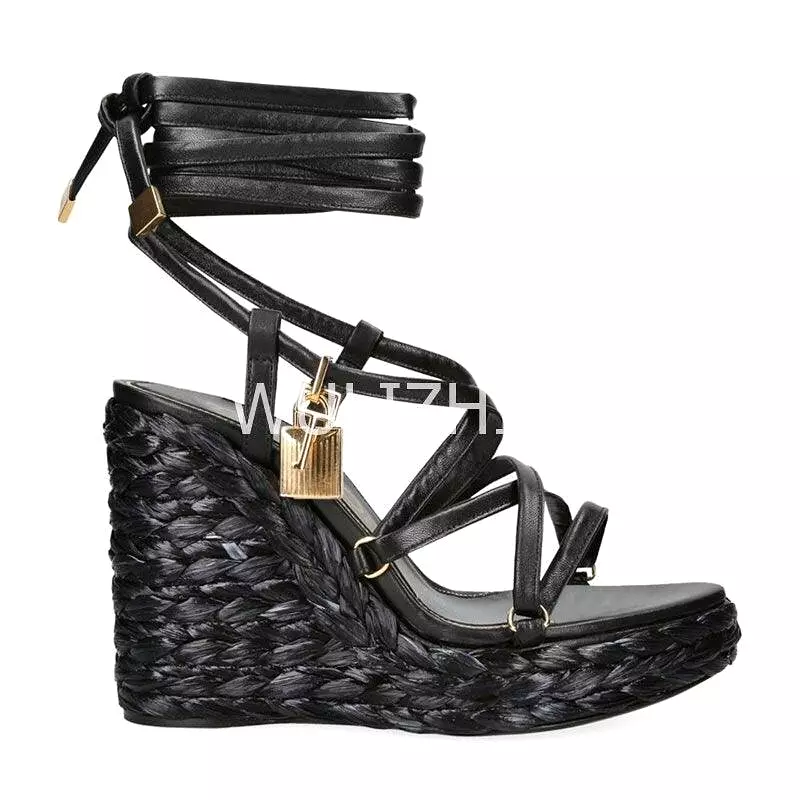 Open Toe Wedge Sandals with Long Strap