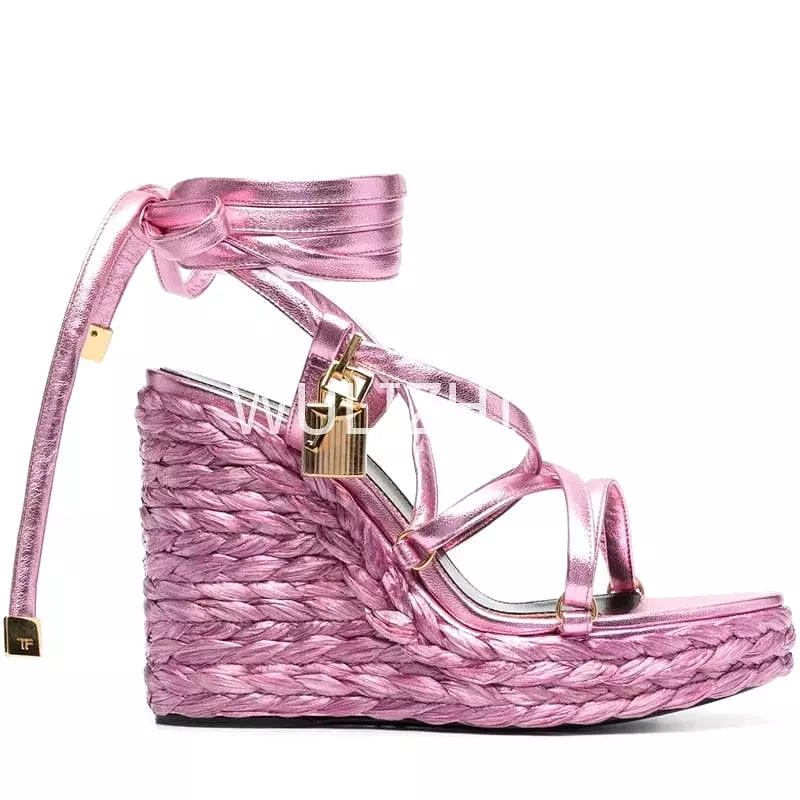 Open Toe Wedge Sandals with Long Strap