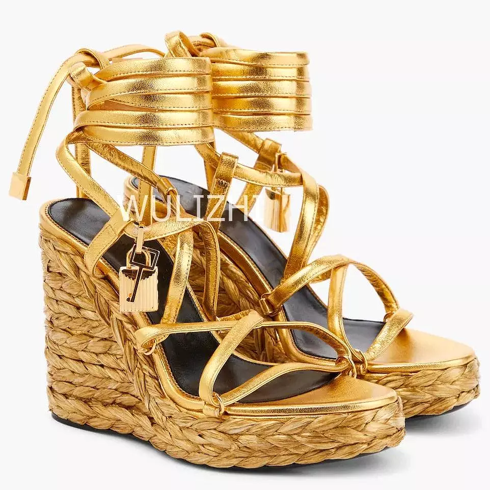 Open Toe Wedge Sandals with Long Strap