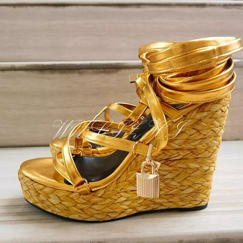 Open Toe Wedge Sandals with Long Strap