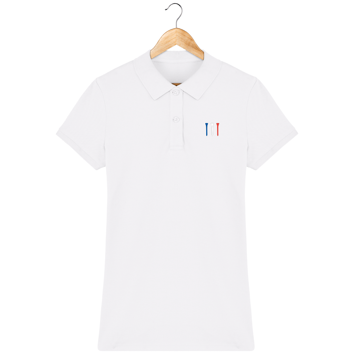 organic cotton embroidered TEES BLUE WHITE RED women's polo.