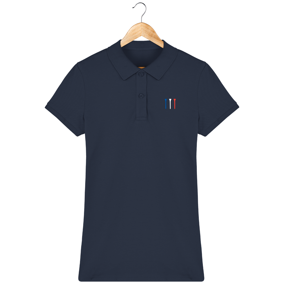 organic cotton embroidered TEES BLUE WHITE RED women's polo.