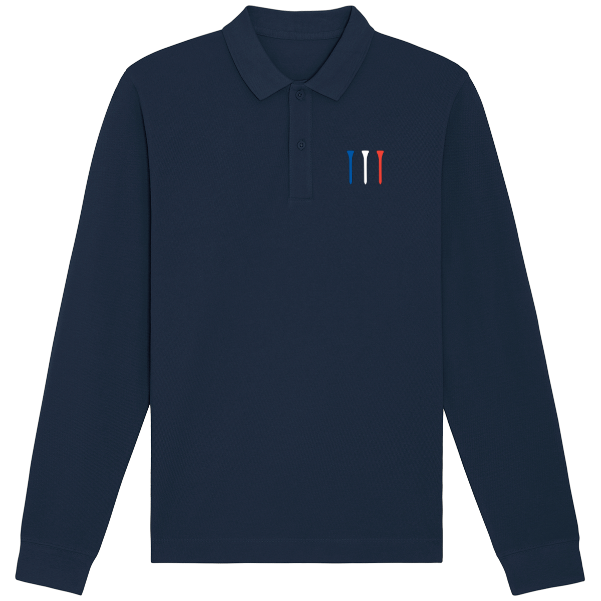 Organic cotton long-sleeved polo tee in Blue White Red