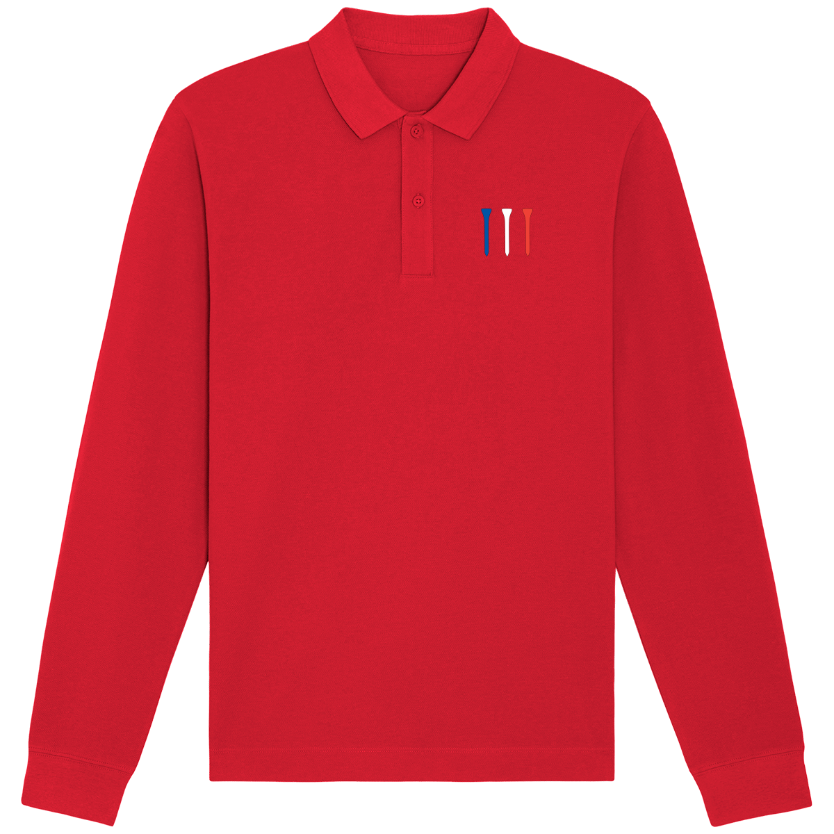 Organic cotton long-sleeved polo tee in Blue White Red