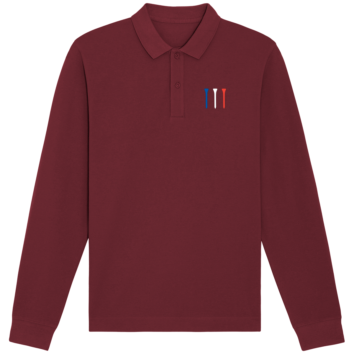 Organic cotton long-sleeved polo tee in Blue White Red