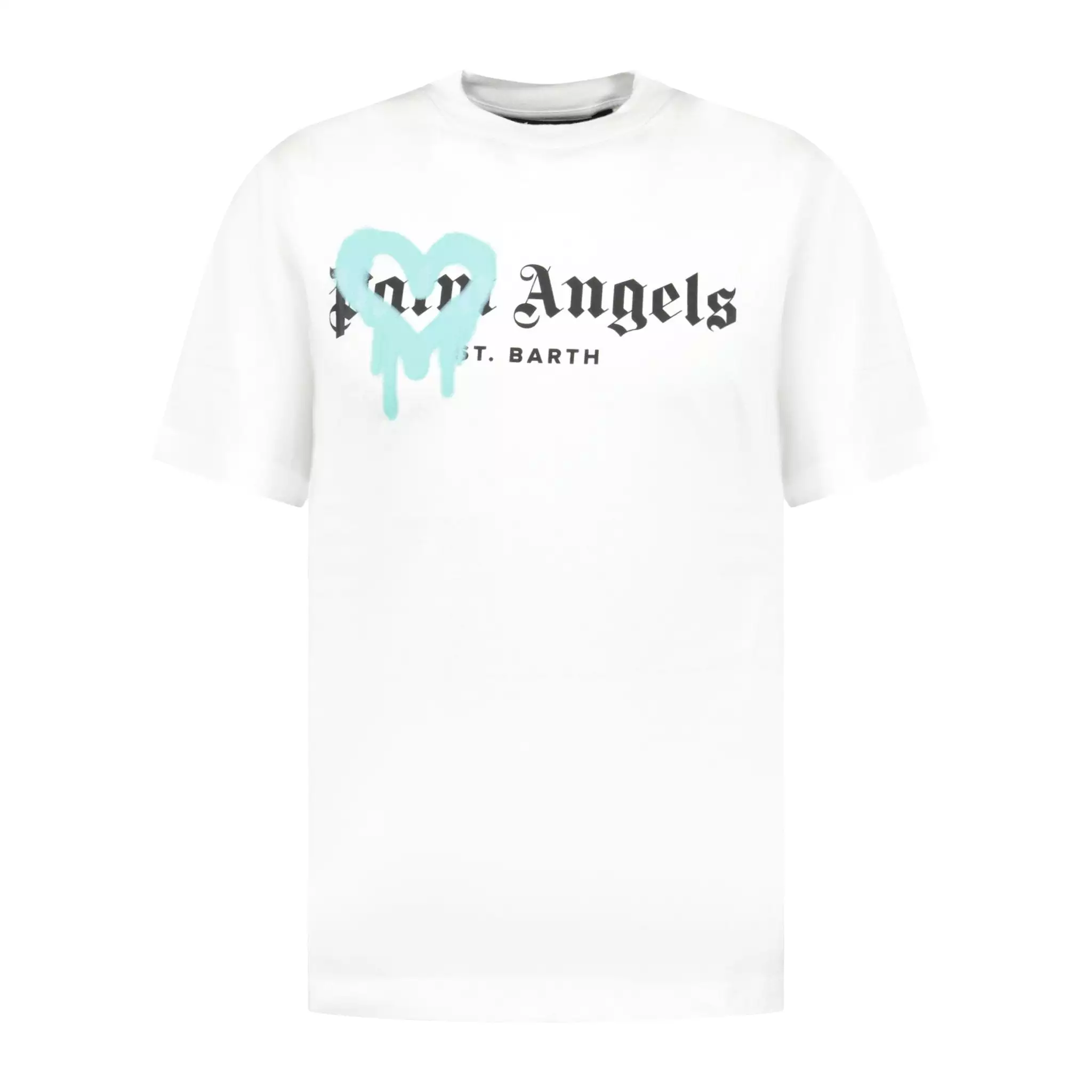 Palm Angels Light Blue Heart T-Shirt White Spray