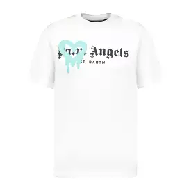 Palm Angels Light Blue Heart T-Shirt White Spray